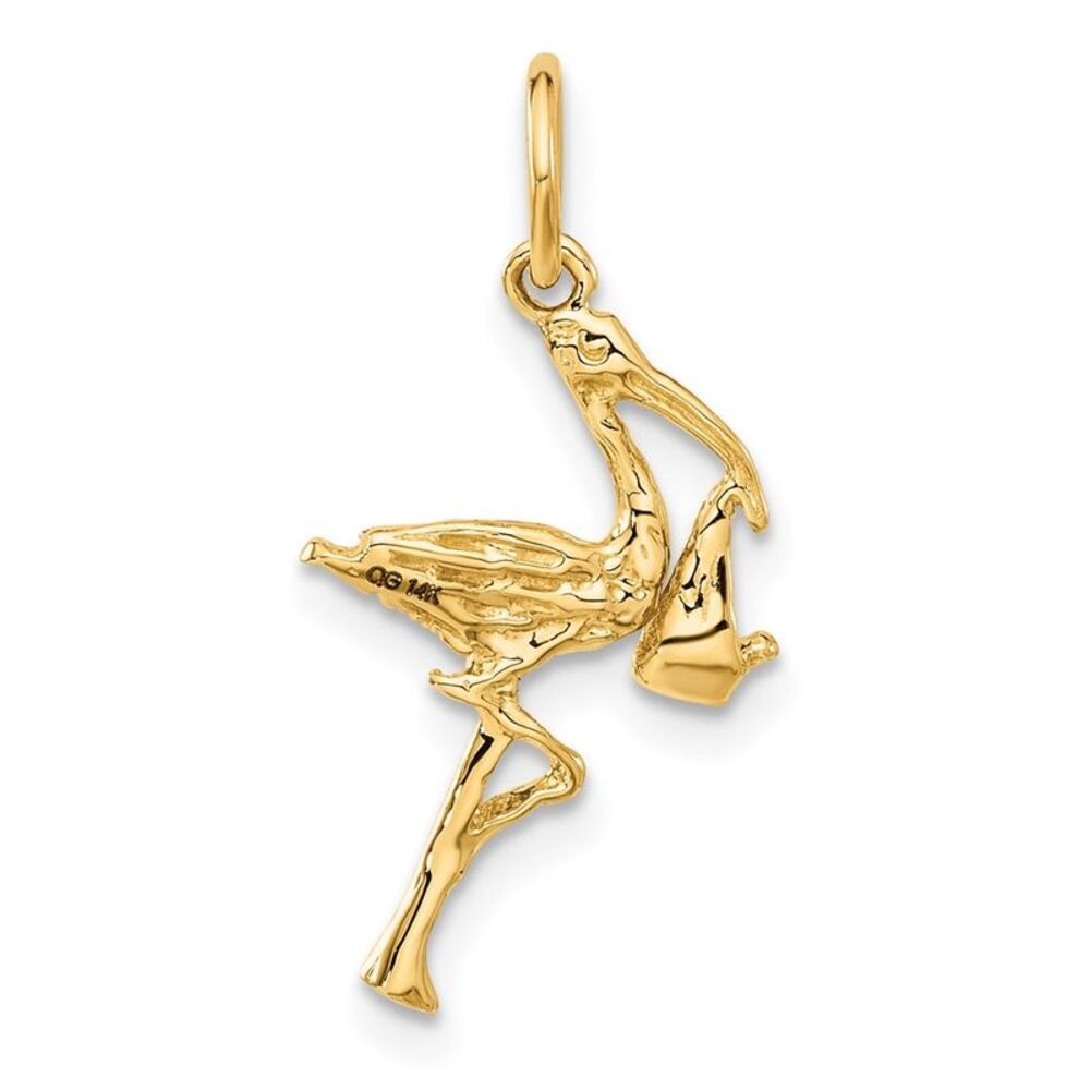 14k Yellow Gold Solid 3-Dimensional Stork Charm - image 3